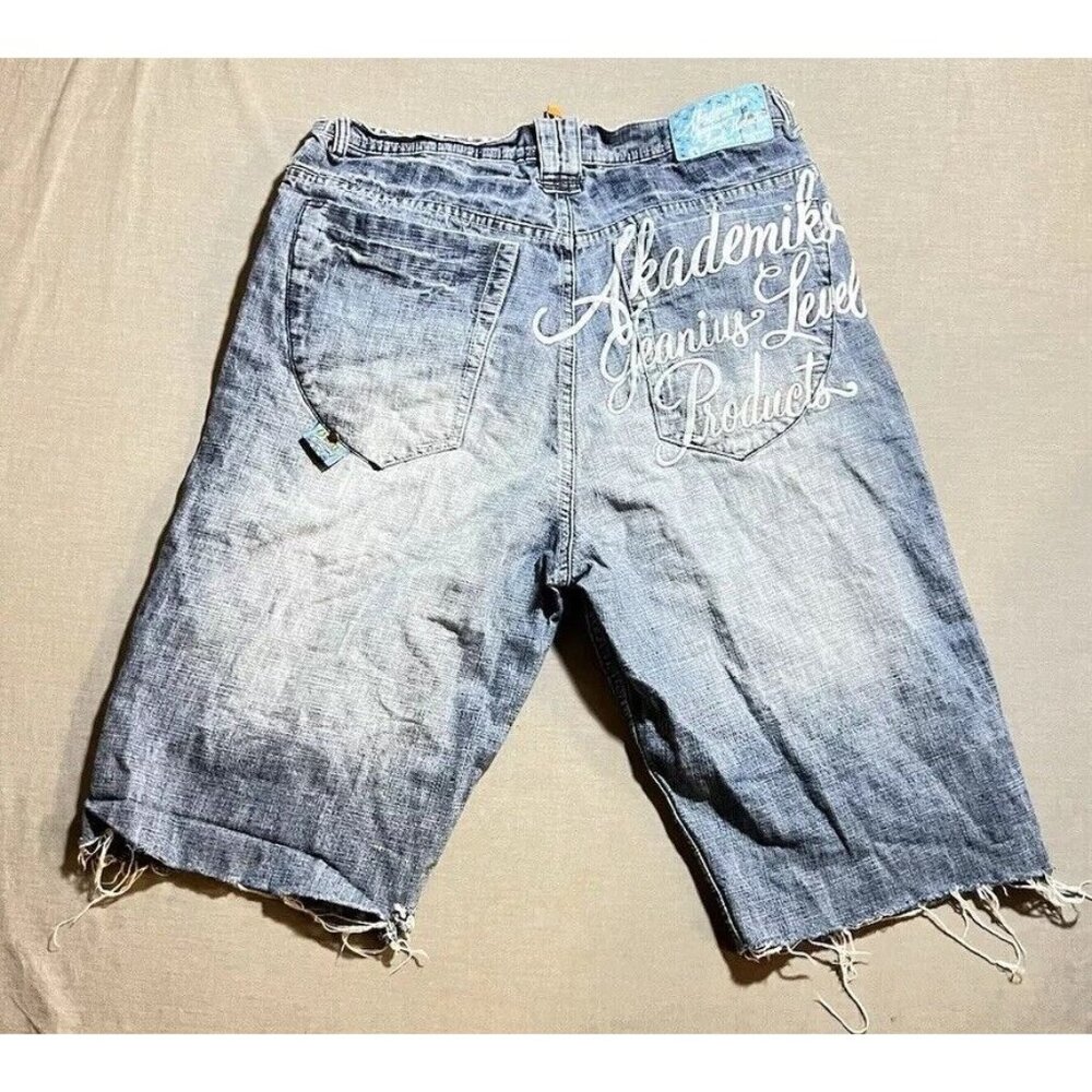 Vintage Akademiks Cut Off Jean Shorts Men 36 Baggy Hip Hop‎ Skater Grunge Y2K